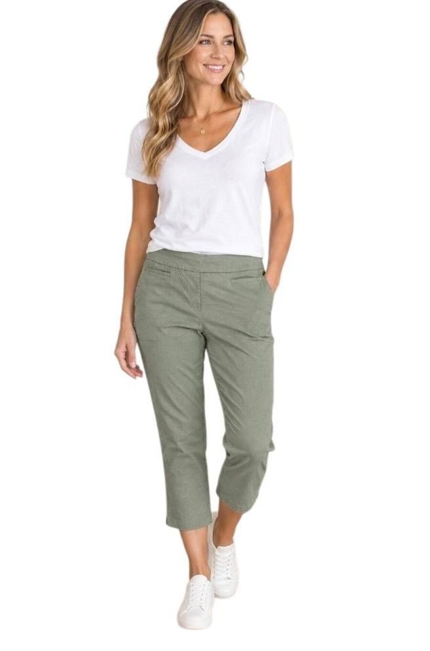 CJ Banks Signature Slimming Sage Green Capris (NWT, Size 14W)